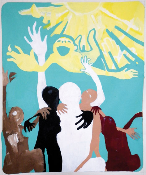 acosta Scoli Acosta Sunshine Acrylique sur toile, bois, colle à bois, fil, clous. 76.5 x 63 cm. Courtesy de l’artiste et de la galerie Laurent Godin