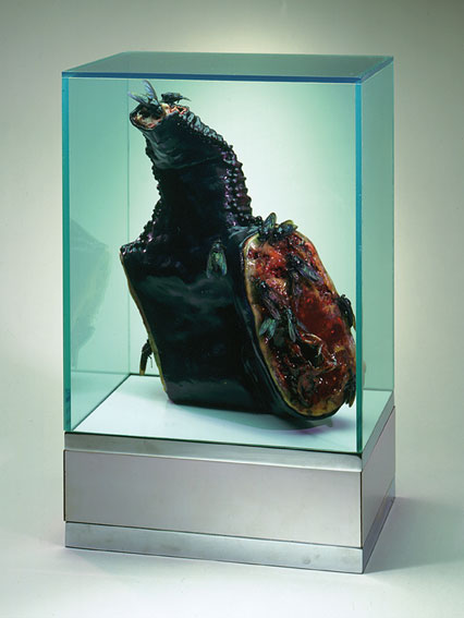 Paul Thek Untitled (Meat Piece with Flies), 1965. From the series Technological Reliquaries. Bois, mélaminé, métal, cire, peinture, cheveux, plexiglas, 48.3 x 30.5 x 21.6 cm. Los Angeles County Museum of Art; The Judith Rothschild Foundation. © The Estate of George Paul Thek; courtesy Alexander and Bonin, New York. © 2009 Museum Associates/LACMA /Art Resource, NY.