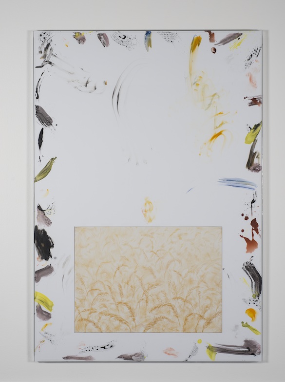 Will Benedict, Untitled, 2014. Gouache sur toile et panneau de mousse, verre, aluminium / Gouache on foamcore and canvas, glass, aluminium, tape, 155 x 108 cm. Collection privée / Private collection