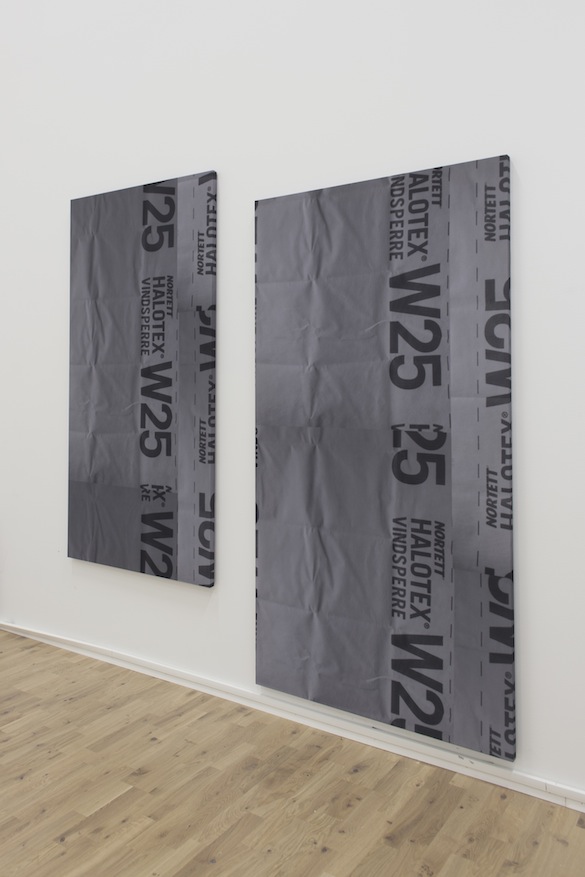 Olve Sande, Apertures (Magalie), 2015. Impression sur tissu tendu sur châssis / print on fabric, stretcher, 200,5 × 104,5 cm & Apertures (Davide), 2015 impression sur tissu tendu sur châssis / print on fabric, stretcher, 182 × 93 cm. Vue d’exposition / installation view, Sogn og Fjordane Kunstmuseum. Courtesy Olve Sande ; Galerie Antoine Levi, Paris.