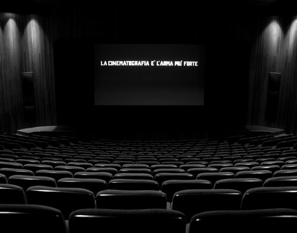 Rossella Biscotti, La cinematografia e’ l’arma piu’ forte (The cinematography is the strongest weapon), 2007. Diaporama, Slidepiece. Site-specific intervention, cinema du / of the Cultuurcentrum Strombeek, (BE).
