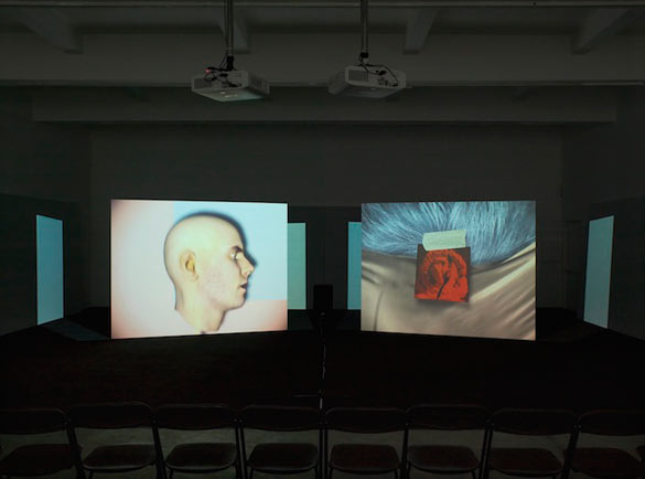 Ed Atkins
Vue de l’exposition / Installation view, « Us Dead Talk Love », Chisenhale Gallery, London, 2012. Courtesy Ed Atkins ; Cabinet, London. Photo : Andy Keate