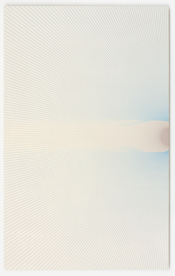 R. H. Quaytman, Preis, Chapter 28, 2015. Encre sérigraphique, gesso sur bois, 62,87 × 101,6 × 1,91 cm. Photo : Lothar Schnepf. © R. H. Quaytman Courtesy Galerie Buchholz, Berlin / Cologne.